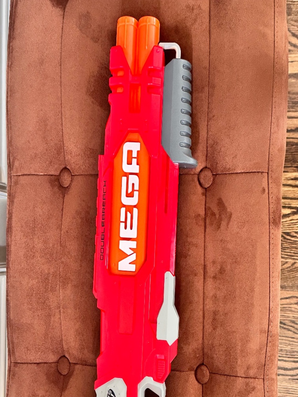 NERF Mega Doublebreach Red Gray Orange Dart Blaster for Ages 8 Yea